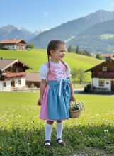 Lade das Bild in den Galerie-Viewer, Verspieltes Dirndl mit Schürze – Blau & Rosa Trachtenkleid – Volksfest Stil