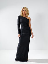 Lade das Bild in den Galerie-Viewer, Anmutiges festliches Kleid schwarz von Anna Kaval, mit asymmetrischem Design und langem Schnitt, perfekt für elegante Anlässe. Damenkleider.