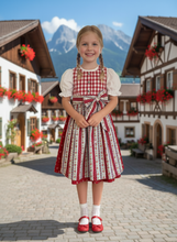 Lade das Bild in den Galerie-Viewer, Mädchen Dirndl rot aus Baumwolle – Kinder Trachtenkleid – Traditionelles Dirndl Kleid für Mädchen – Oktoberfest Kinder Dirndl