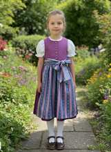 Lade das Bild in den Galerie-Viewer, Mädchen Dirndl lila aus Leinen und Kunstseide – Kinder Trachtenkleid – Traditionelles Dirndl für Mädchen – Oktoberfest Kinder Dirndl