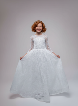 Lade das Bild in den Galerie-Viewer, Kommunionskleid schöne Kommunionskleider lang mit Spitze und Perlen