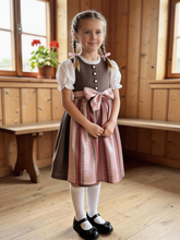 Lade das Bild in den Galerie-Viewer, Mädchen Dirndl Kleid altrosa braun – Kinder Dirndl aus Kunstseide – Traditionelles Oktoberfest Kleid für Mädchen