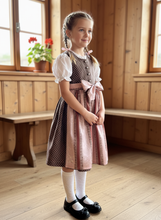 Lade das Bild in den Galerie-Viewer, Mädchen Dirndl Kleid altrosa braun – Kinder Dirndl aus Kunstseide – Traditionelles Oktoberfest Kleid für Mädchen