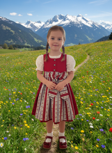 Lade das Bild in den Galerie-Viewer, Mädchen Dirndl rot aus Baumwolle – Kinder Trachtenkleid – Traditionelles Dirndl für Mädchen – Oktoberfest Kinder Dirndl