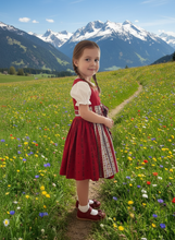 Lade das Bild in den Galerie-Viewer, Mädchen Dirndl rot aus Baumwolle – Kinder Trachtenkleid – Traditionelles Dirndl für Mädchen – Oktoberfest Kinder Dirndl