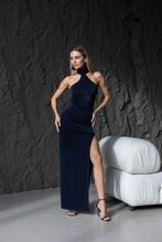 Lade das Bild in den Galerie-Viewer, Dunkelblaues Stretch-Maxikleid mit Hohem Schlitz