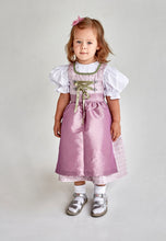 Lade das Bild in den Galerie-Viewer, Dirndl aus Kunstseide in rosa für die Taufe, Hochzeiten oder andere Anlässe - Rückansicht des fröhlichen Kinderdirndls.