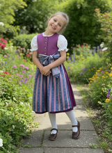 Lade das Bild in den Galerie-Viewer, Mädchen Dirndl lila aus Leinen und Kunstseide – Kinder Trachtenkleid – Traditionelles Dirndl für Mädchen – Oktoberfest Kinder Dirndl
