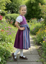 Lade das Bild in den Galerie-Viewer, Mädchen Dirndl lila aus Leinen und Kunstseide – Kinder Trachtenkleid – Traditionelles Dirndl für Mädchen – Oktoberfest Kinder Dirndl
