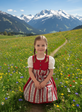 Lade das Bild in den Galerie-Viewer, Mädchen Dirndl rot aus Baumwolle – Kinder Trachtenkleid – Traditionelles Dirndl für Mädchen – Oktoberfest Kinder Dirndl
