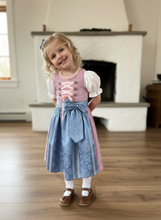 Lade das Bild in den Galerie-Viewer, Kinder-Dirndl in Rosa &amp; Blau aus Kunstseide
