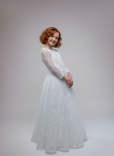 Lade das Bild in den Galerie-Viewer, Kommunionskleid schöne Kommunionskleider lang mit Spitze und Perlen
