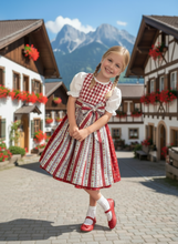 Lade das Bild in den Galerie-Viewer, Mädchen Dirndl rot aus Baumwolle – Kinder Trachtenkleid – Traditionelles Dirndl Kleid für Mädchen – Oktoberfest Kinder Dirndl
