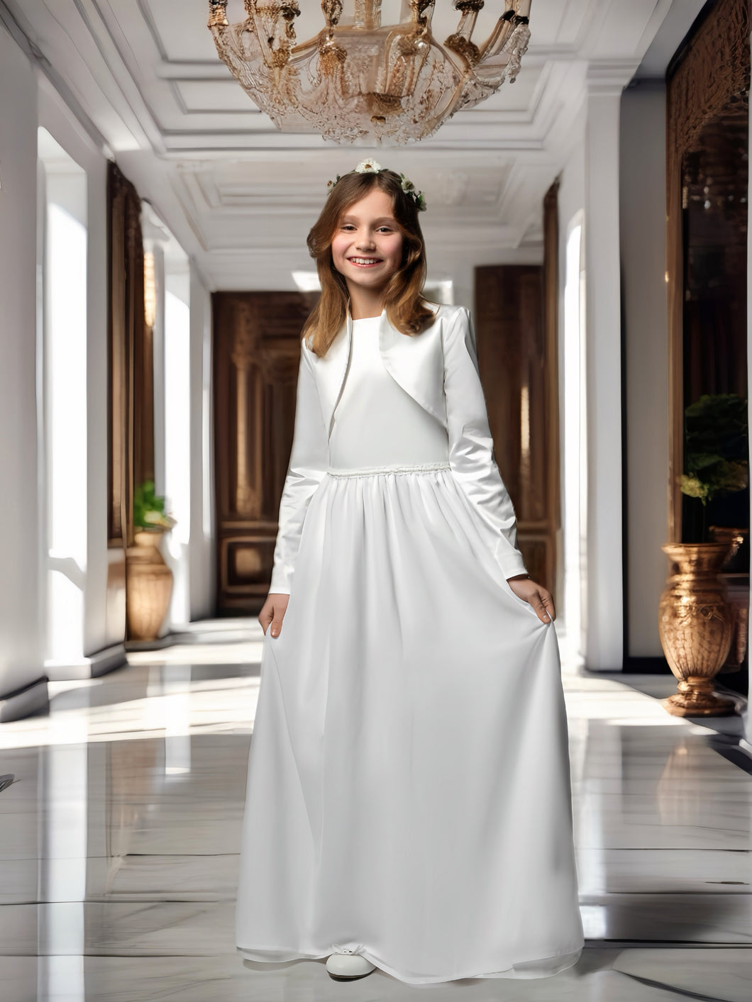 Mädchenkleid in Ivory mit Bolero • Festliches Kleid • Erstkommunion • Taufe • Blumenmädchenkleid